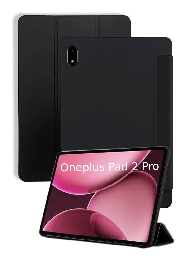 جينيكست جراب ذكي لجهاز OnePlus Pad 2 Pro Folio ثلاثي الطي مصنوع من الجلد مع حامل مغناطيسي - أسود - Image 1