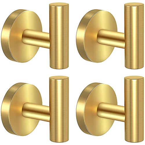 stusgo Gold Towel Hook Bathroom Coat Hook Robe Hooks for Wall, Stainless Steel Heavy Duty Door Hanger Wall Hooks Matte Gold Bathroom Hook for Towels, 4 Pack - Image 1