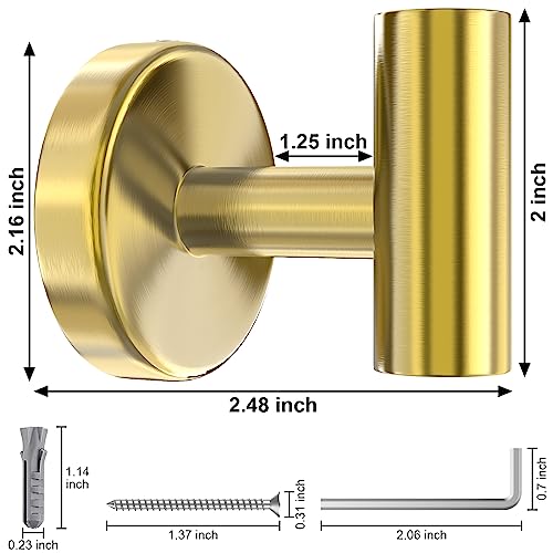 stusgo Gold Towel Hook Bathroom Coat Hook Robe Hooks for Wall, Stainless Steel Heavy Duty Door Hanger Wall Hooks Matte Gold Bathroom Hook for Towels, 4 Pack - Image 2