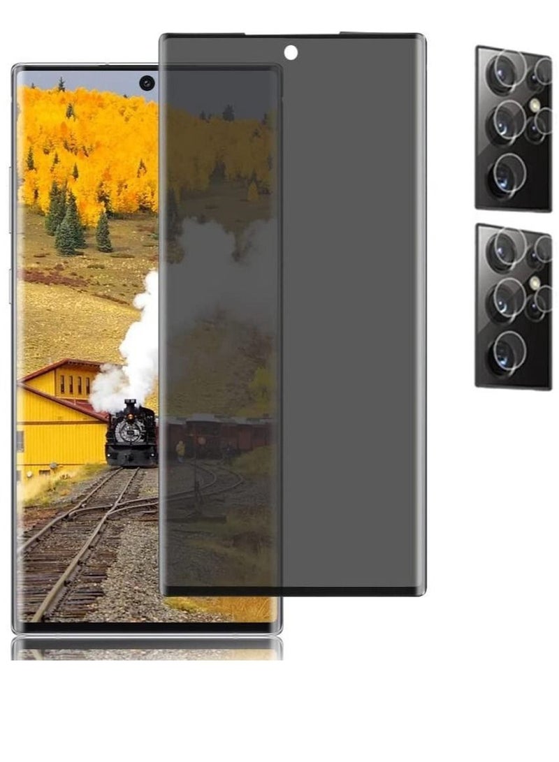 1+2 Pack Galaxy S22 Ultra 5G Privacy Screen Protector Tempered Glass + 2 Pack Camera Lens Protector [Anti-Spy] [9H Hardness] [Case Friendly] 3D Curved Glass Film for Samsung Galaxy S22 Ultra (6.8") - Image 1