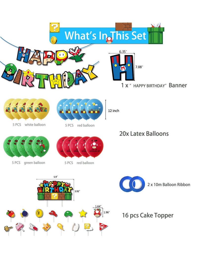 null - Super Mario Birthday Party Decoration Set Happy Birthday Banner Bunting Cake Decorating Topper Balloons For Boys Girls Birthday Baby Shower Decoration - Image 1