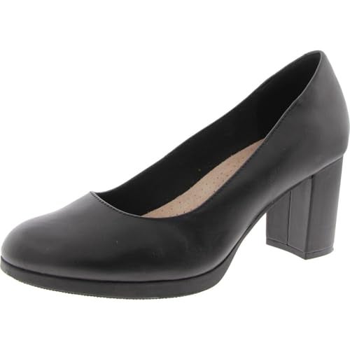 Clarks Women's Bayla Skip Pump, Black Leather, 9 Wide - Image 1