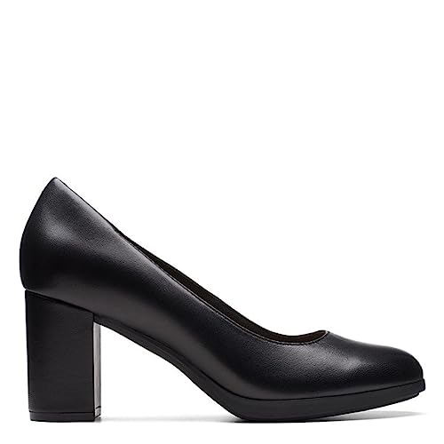 Clarks Women's Bayla Skip Pump, Black Leather, 9 Wide - Image 3
