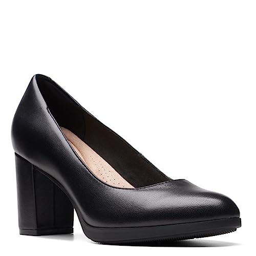 Clarks Women's Bayla Skip Pump, Black Leather, 9 Wide - Image 2