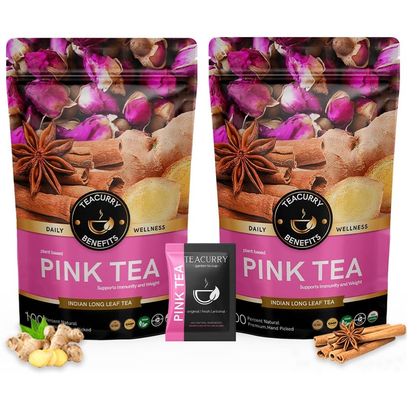 TEACURRY Pink Tea Mix, 30 Sachets-Helpful For Immunity, Pink Ginger Tea For Weight Management And Bone Health-100% Natural Pink Tea Kashmiri Leaves,60 Grams - Image 1