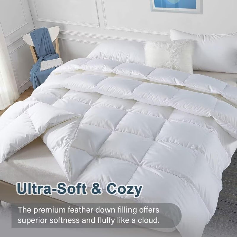 WhatsBedding Queen Feather Comforter, Filled with Feather and Down, White Lightweight Duvet Insert - Luxurious Hotel Collection Bed Blanket Comforter -100% Cotton Shell - Queen Size 88x88 Inch - Image 3