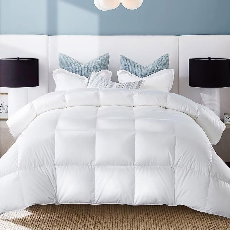 WhatsBedding Queen Feather Comforter, Filled with Feather and Down, White Lightweight Duvet Insert - Luxurious Hotel Collection Bed Blanket Comforter -100% Cotton Shell - Queen Size 88x88 Inch - Image 2