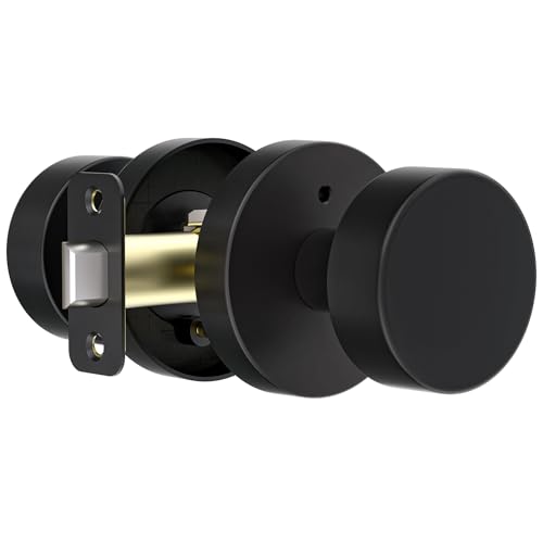naubea Matte Black Door Knobs Interior Black Privacy Door Knob with Lock, Heavy Duty Round Vintage Door Handle for Bedroom Bathroom - Image 1