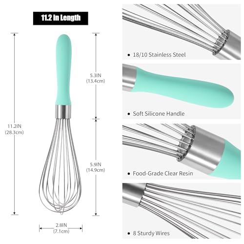 Doosu 188 Stainless Steel Balloon Whisk Doosu Kitchen Whisk for Cooking Handheld Egg Beater with RustProof Sturdy Wires NonSlip Silicone Handle for Beating Stirring Blending 8 Wires Aqua Sky - Image 3