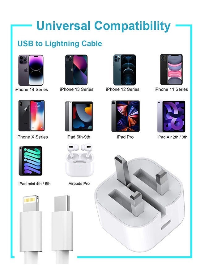 FLOWING For iPhone 20W Fast Charger | USB C Wall Fast Charger with USB C to Lightning Cable Compatible with iPhone 14/14 Pro/14 Pro Max/13/12/SE2020/11/XR/XS Max/X/iPad - Image 2