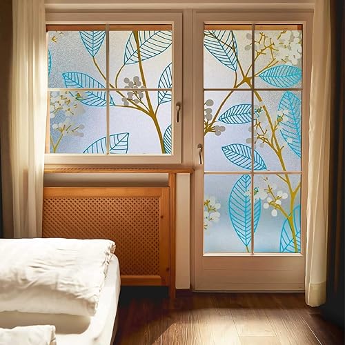 WALLTON Privacy Vinyl Frosted Window Film Glass Sticker Self-Adhesive Film Tint Wallpaper Opaque Sheet for Glass Privacy Cover Window, Door, Office, Home.| Anti-UV. (16x48 Inch, Purple Flowers) - Image 3