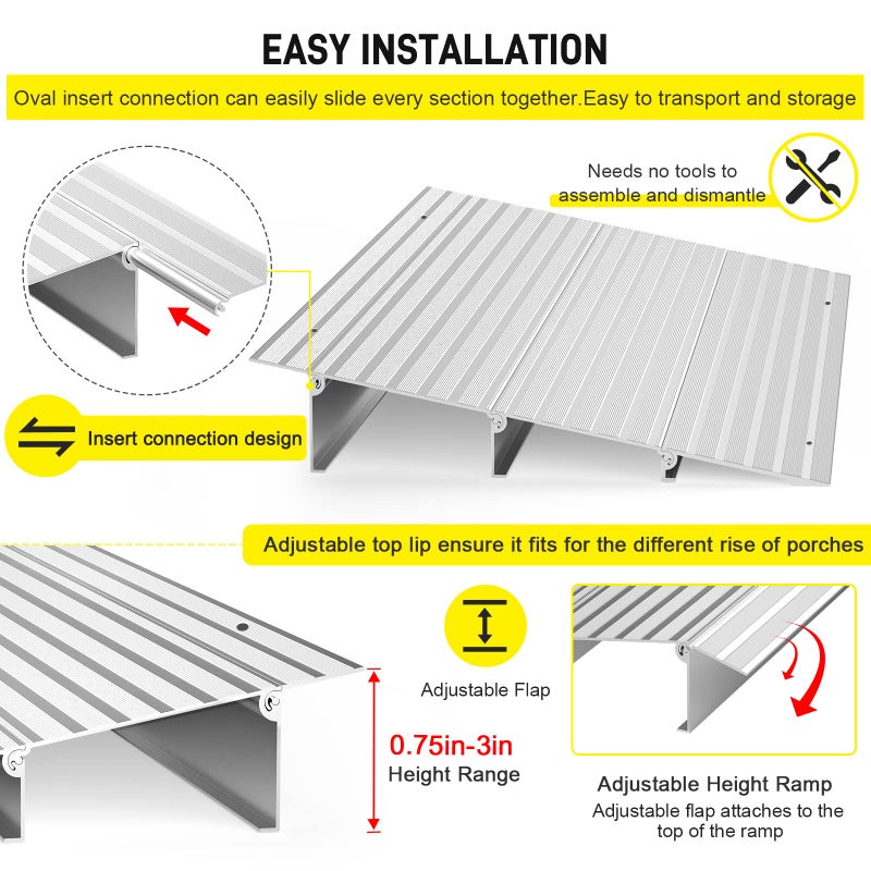 DWALE Door Threshold Ramp 3 Rise Door Ramp Aluminum Entry Ramp or Doorways Rated 800 lbs Load Capacity forWheelchair Scooters Power Chairs Walkers Metallic - Image 5