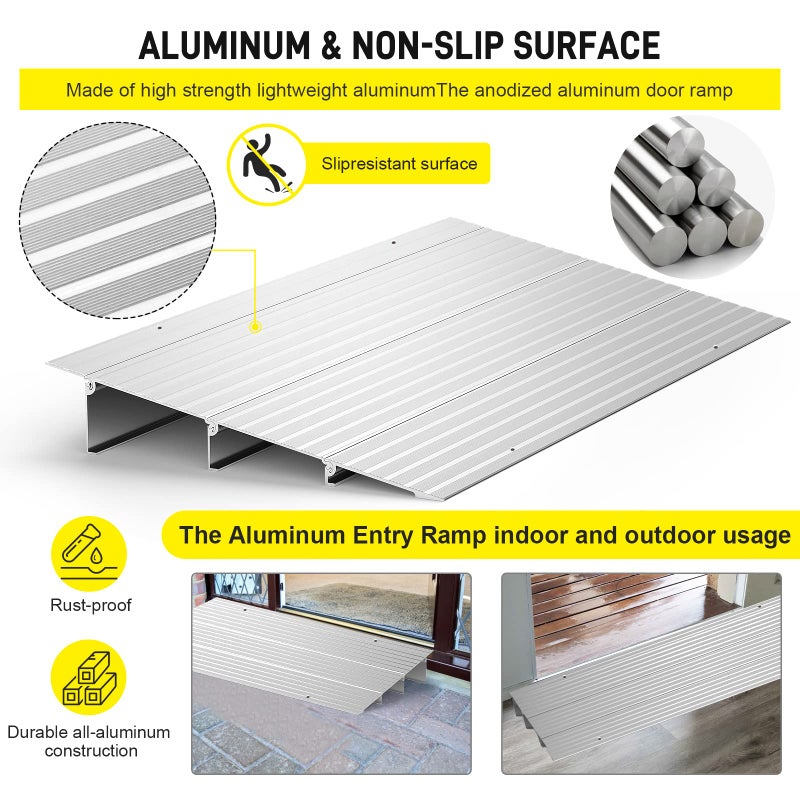 DWALE Door Threshold Ramp 3 Rise Door Ramp Aluminum Entry Ramp or Doorways Rated 800 lbs Load Capacity forWheelchair Scooters Power Chairs Walkers Metallic - Image 3