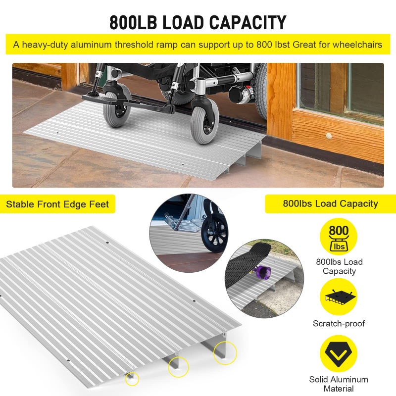 DWALE Door Threshold Ramp 3 Rise Door Ramp Aluminum Entry Ramp or Doorways Rated 800 lbs Load Capacity forWheelchair Scooters Power Chairs Walkers Metallic - Image 4