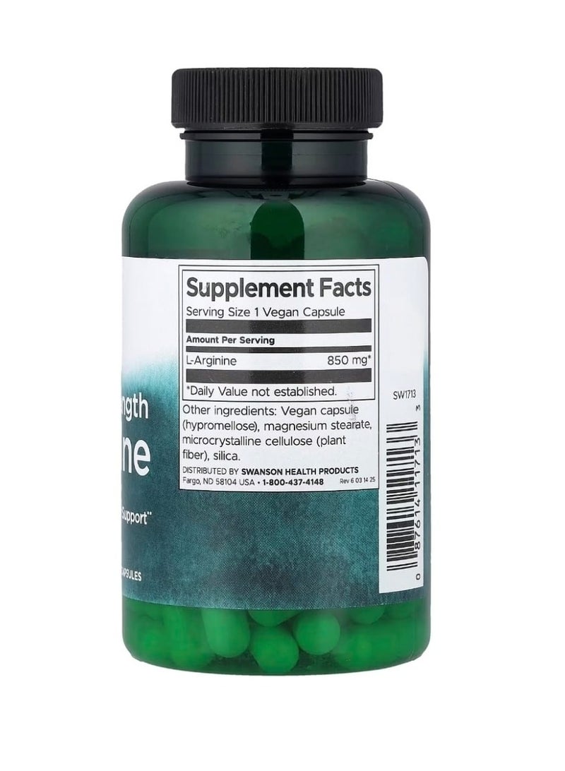SWANSON L-Arginine Maximum Strength 850 mg 90 Vegan Capsules - Image 2