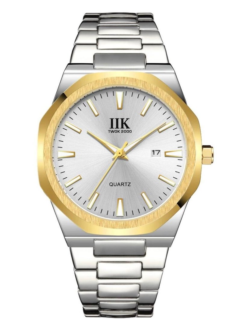 IIK Collection Men's Wrist Watch, Silver Band with Silver Dial, And Gold edges - Image 1