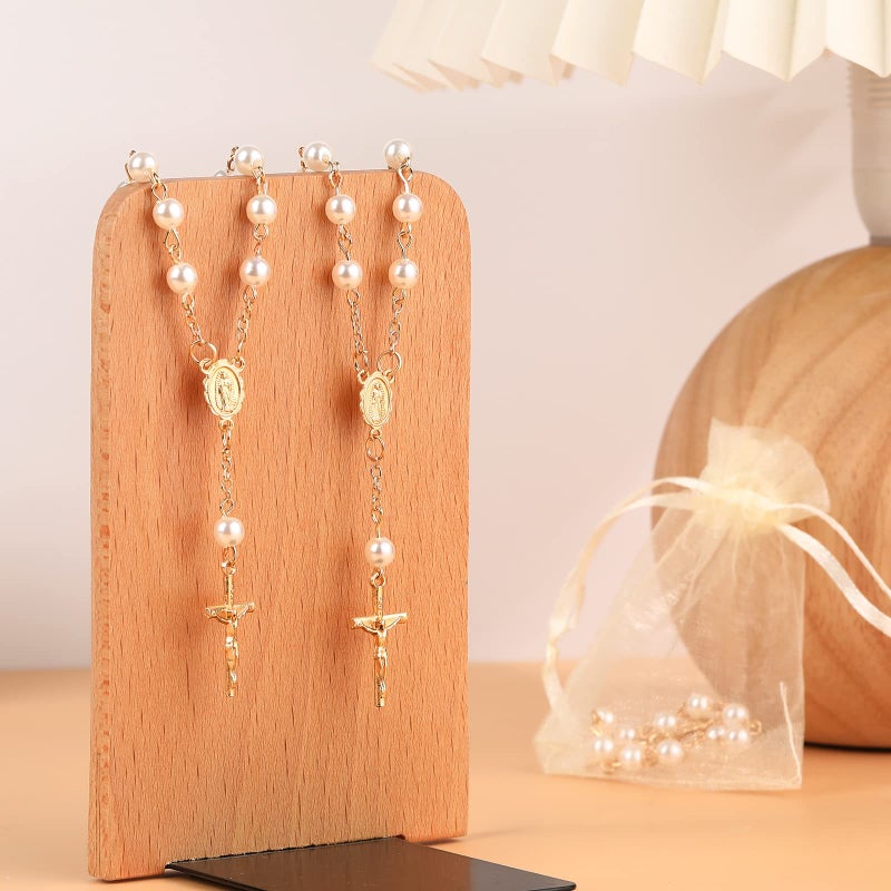 Fumete 60 Pieces Mini Rosary Favors Baptism Favors Acrylic Rosary Beads Finger Baptism Rosaries with Organza Bags for Christening Weddings Party - Image 4