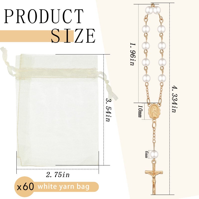 Fumete 60 Pieces Mini Rosary Favors Baptism Favors Acrylic Rosary Beads Finger Baptism Rosaries with Organza Bags for Christening Weddings Party - Image 2