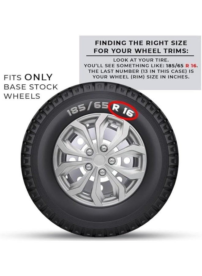 SHEZA STAR Silver Hubcaps with Modern Geometric Design, Set of 4, Universal Fit Wheel Covers - Image 3