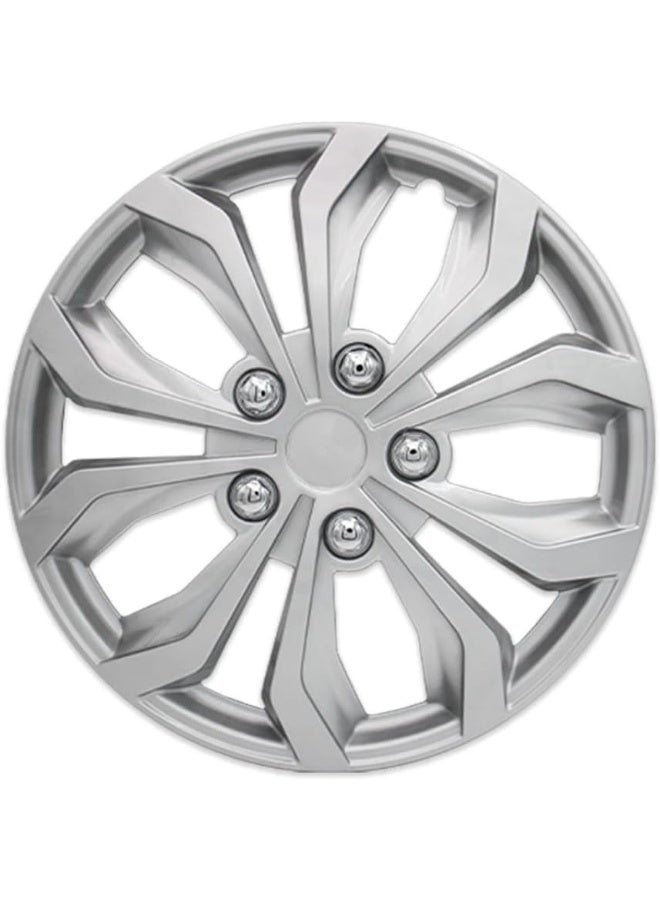 Silver Hubcaps with Modern Geometric Design, Set of 4, Universal Fit Wheel Covers - Image 3