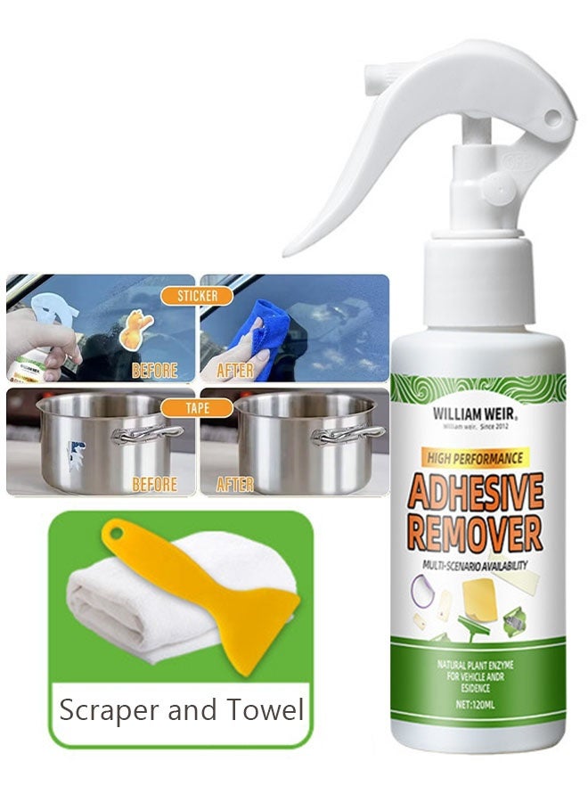ويليام وير مزيل اللصق، بخاخ تنظيف لإزالة الملصقات والشريط واللاصق وبقايا الغراء عن المركبات والقوارب والمركبات الترفيهية والجدران من الطوب والخرسانة والنوافذ والأثاث والمزيد، 120 مل مع مكشطة ومنشفة - Image 1