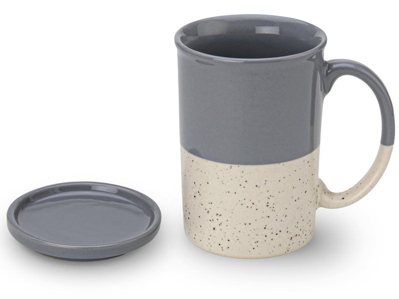 Bodhi House Ceramic Hand Glazed Tea and Coffee Mug with Coaster - 300ml | Set of 1 | Microwave & Dishwasher Safe | for Home Office - Grey - Image 2