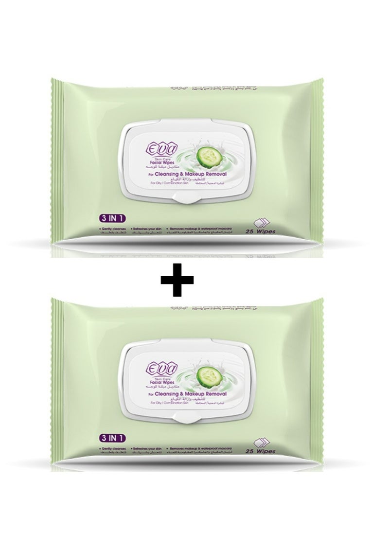 Eva 2-Piece set Cleansing & Makeup Removal Facial Wipes For Oily/Combination Skin ( 2 X 25 Wipes)  - Image 1