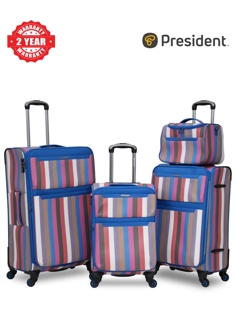 President Premium 4-Piece Luggage Set - Striped Design (Size: 20", 24", 28" & 14" Vanity Case) Model-1895, BLUE - Image 1