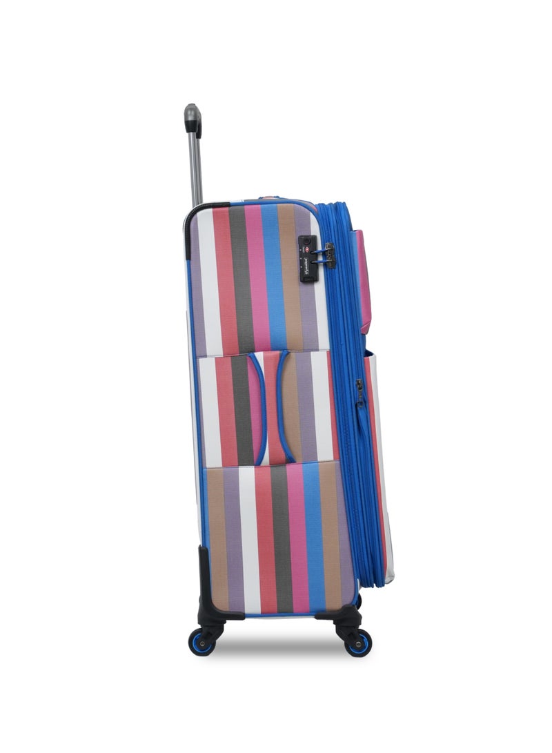 President Premium 4-Piece Luggage Set - Striped Design (Size: 20", 24", 28" & 14" Vanity Case) Model-1895, BLUE - Image 2