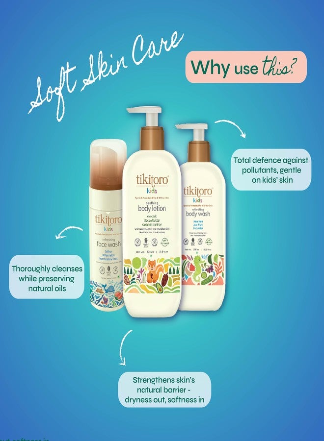 Tikitoro Kids Soft Skin Combo Pack Contains Refreshing Body Wash, Soothing Body Lotion & Refreshing Face Wash, 100% Vegan, For All Skin Types, (Age: 4+ Years) (300ml x 2 & 100ml x 1) - Image 3