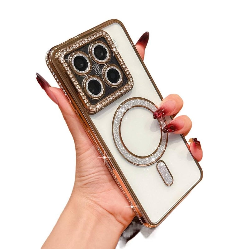MS TPU MagSafe Case for Redmi Note 14 with Electroplated Edge and Strong Magnetic plus Lens Protector plus Scratch Resistant in Gold - Image 1