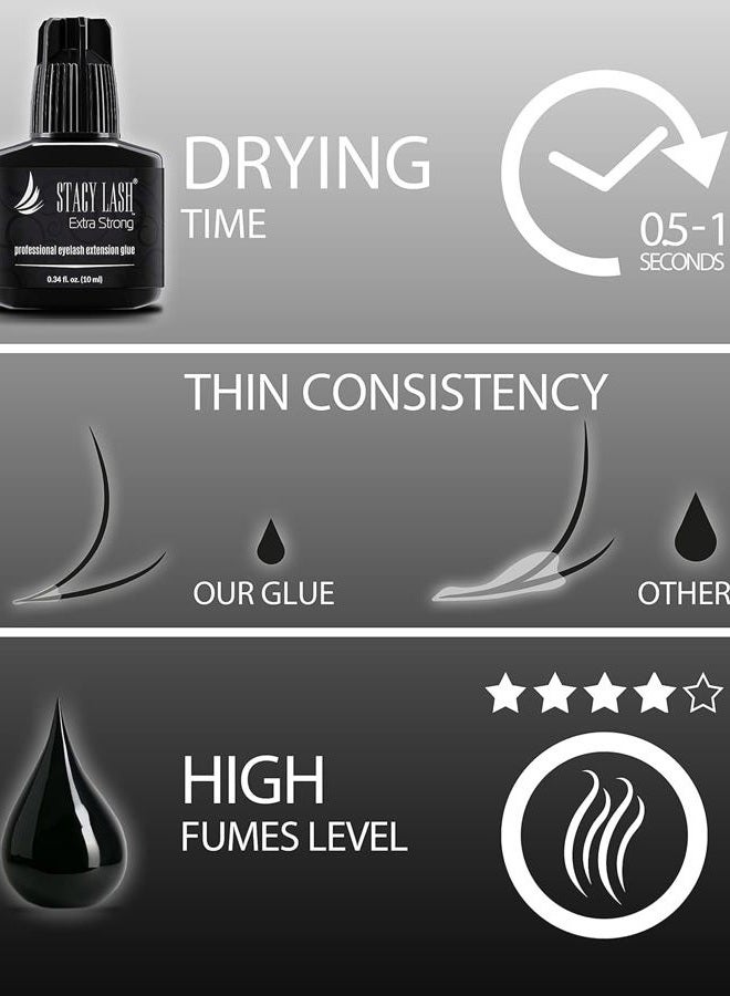 Stacy Lash Extra Strong Eyelash Extension Glue Stacy Lash (0.34 fl.oz / 10 ml) / 0.5-1 Sec Dry/Retention – 8 Weeks/Black Adhesive/Professional Supplies - Image 4