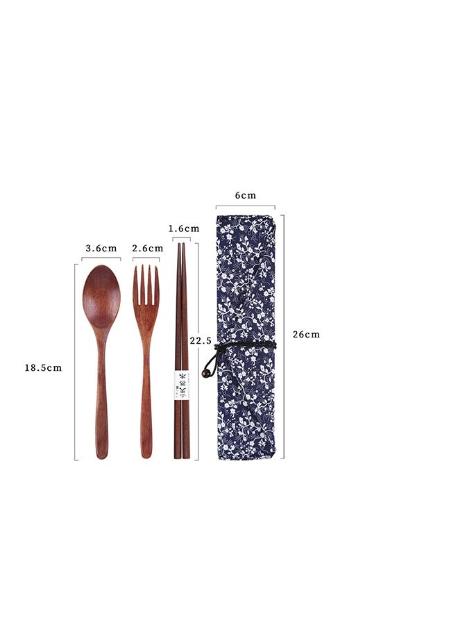 Wooden Fork Wooden Spoon Wooden Chopsticks Three-piece Suit Travel Portable Tableware Nice Dinnerware - Image 1