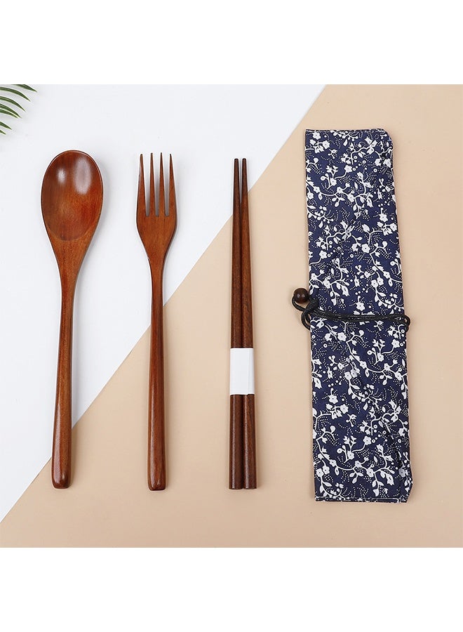 Wooden Fork Wooden Spoon Wooden Chopsticks Three-piece Suit Travel Portable Tableware Nice Dinnerware - Image 4