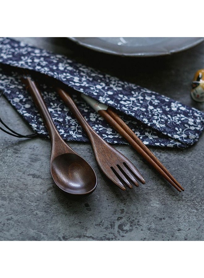 Wooden Fork Wooden Spoon Wooden Chopsticks Three-piece Suit Travel Portable Tableware Nice Dinnerware - Image 5