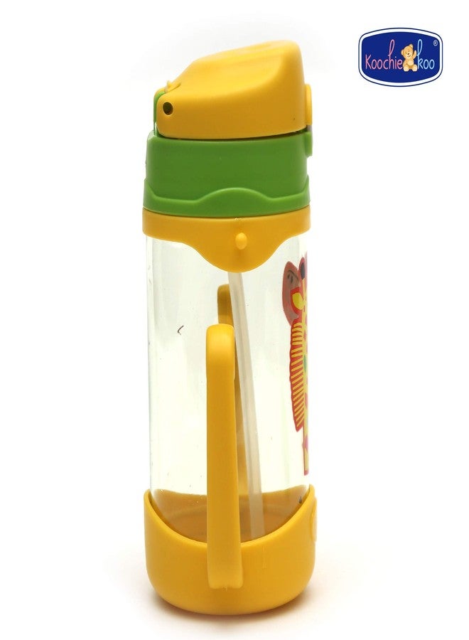Koochie-Koo Plastic One Touch Open Cute Giraffe Printed Handy Transparent Sippy Cup Bottle, Water Bottles for Toddler Boys & Girls (Yellow, 450 ml, Pack of 1) - Image 4