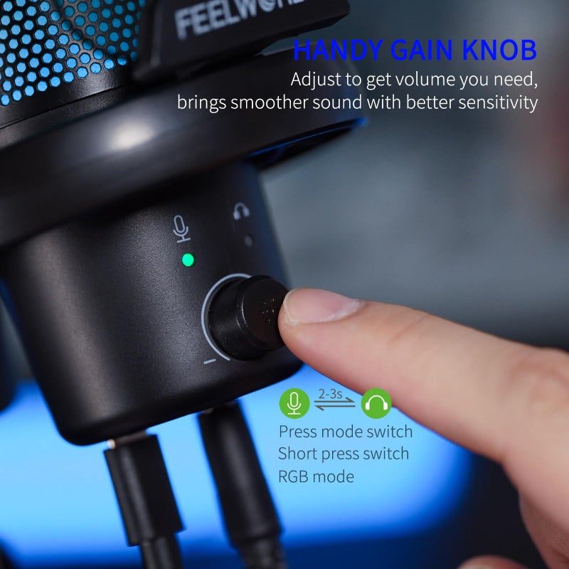 FEELWORLD VM1 Gaming PC USB Microphone Condenser Mic with Noise Cancellation Mute RGB Light, Computer Accessories Gifts for Gamer YouTube Twitch Podcast Streaming Recording Online Chat PS4 PS5 - Image 3