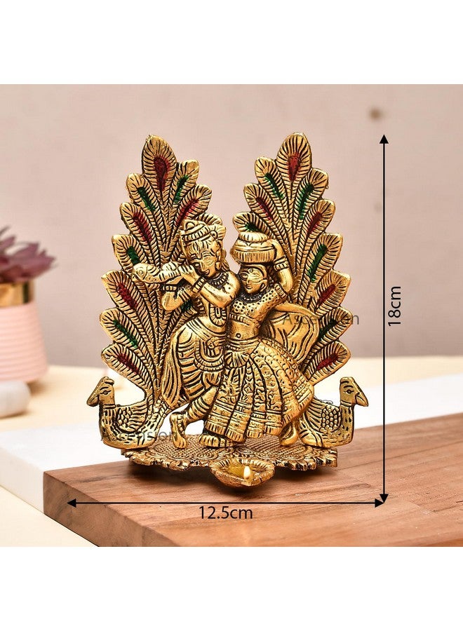 Ascension تمثال رادها كريشنا بتصميم طاووس معدني للزينة لغرفة البوجا أو مكتب المنزل (7 × 5 بوصات) ذهبي - Image 4