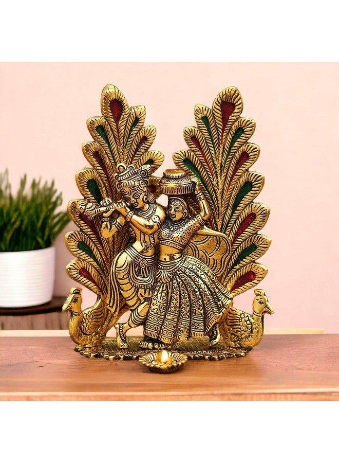 Ascension تمثال رادها كريشنا بتصميم طاووس معدني للزينة لغرفة البوجا أو مكتب المنزل (7 × 5 بوصات) ذهبي - Image 1