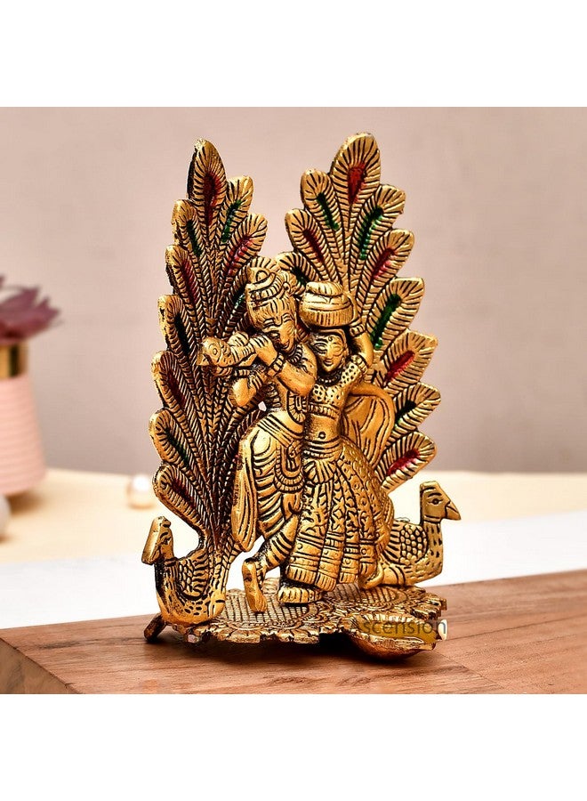 Ascension تمثال رادها كريشنا بتصميم طاووس معدني للزينة لغرفة البوجا أو مكتب المنزل (7 × 5 بوصات) ذهبي - Image 2