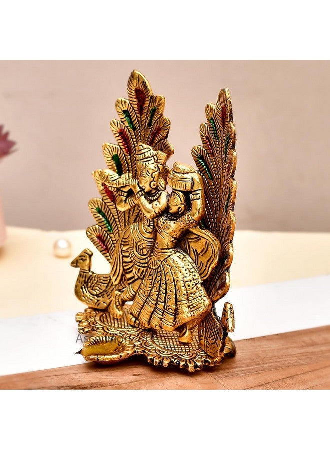Ascension تمثال رادها كريشنا بتصميم طاووس معدني للزينة لغرفة البوجا أو مكتب المنزل (7 × 5 بوصات) ذهبي - Image 3