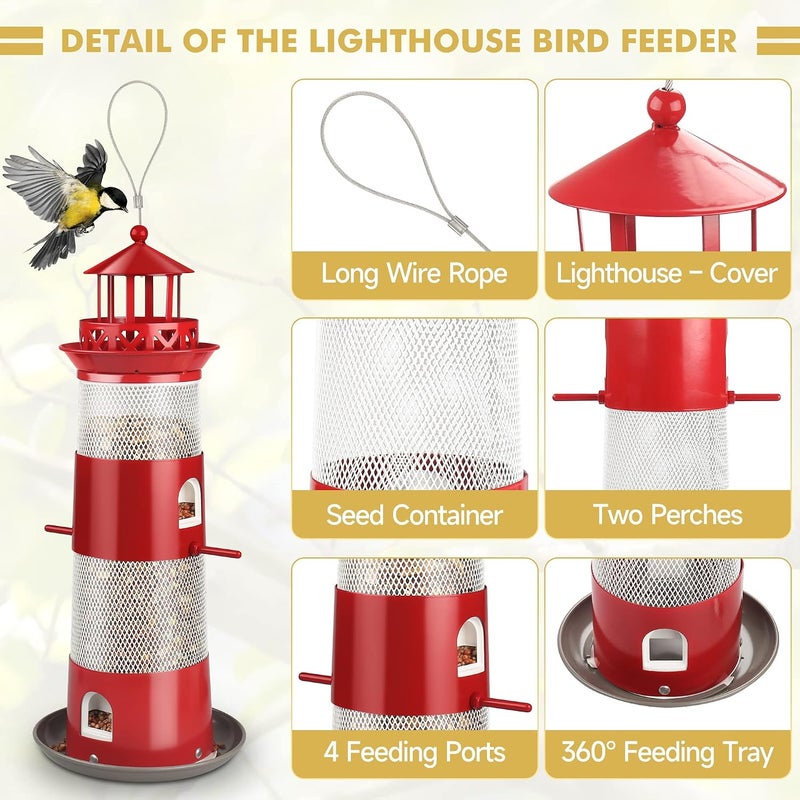 MAKINGTEC Bird Feeders for Outdoors Hanging, Squirrel Proof Wild Bird Feeders for Outside, Metal Bird Seed Feeder for Small Birds, 4 lbs Large Capacity for Cardinal, Finch, Sparrow, Blue Jay - Image 3