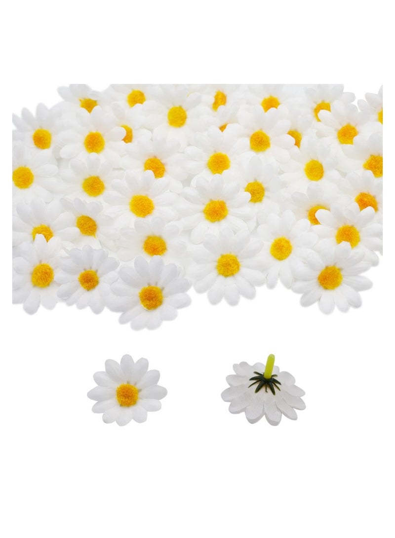 Artificial Daisy, 100 PCS Silk Daisy Heads, Fake Fabric Gerbera, 1.5inch Floral Head, Artificial Gerber Daisy, for Wedding Decoration Home Decoration, DIY Eggs, Beach Bonnet Craft, White