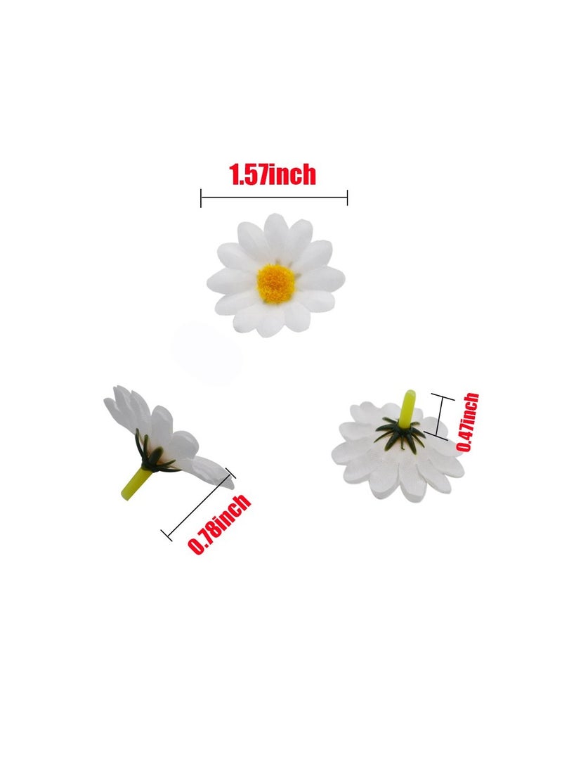 Artificial Daisy, 100 PCS Silk Daisy Heads, Fake Fabric Gerbera, 1.5inch Floral Head, Artificial Gerber Daisy, for Wedding Decoration Home Decoration, DIY Eggs, Beach Bonnet Craft, White