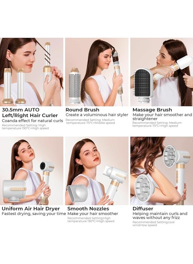 عام مجفف شعر هوائي 7 في 1، مجفف شعر عالي السرعة 110,000 دورة في الدقيقة مع فرشاة مجفف الشعر، فرشاة فرد الشعر، مكواة تجعيد هوائية لليسار واليمين، ملحق مركز - Image 2