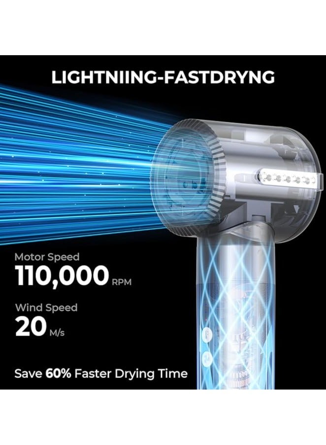 عام مجفف شعر هوائي 7 في 1، مجفف شعر عالي السرعة 110,000 دورة في الدقيقة مع فرشاة مجفف الشعر، فرشاة فرد الشعر، مكواة تجعيد هوائية لليسار واليمين، ملحق مركز - Image 5