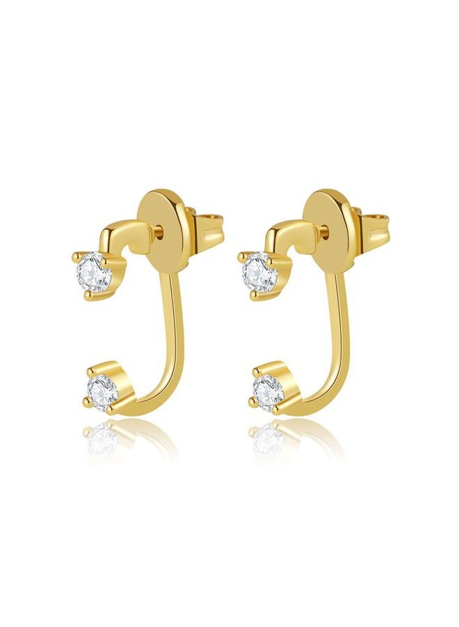 Obidos 14K Gold Plated Illusion Stud Earrings for Women | Triple Huggie Hoop Earrings for One Hole| Trendy Simple Hypoallergenic Fashion Accessories Gold Jewelry Gifts for Womens, Medium, Brass, Cubic - Image 2
