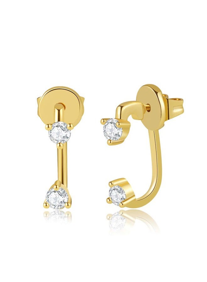 Obidos 14K Gold Plated Illusion Stud Earrings for Women | Triple Huggie Hoop Earrings for One Hole| Trendy Simple Hypoallergenic Fashion Accessories Gold Jewelry Gifts for Womens, Medium, Brass, Cubic - Image 1