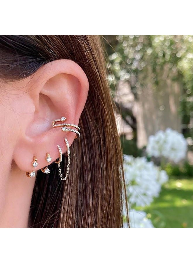 Obidos 14K Gold Plated Illusion Stud Earrings for Women | Triple Huggie Hoop Earrings for One Hole| Trendy Simple Hypoallergenic Fashion Accessories Gold Jewelry Gifts for Womens, Medium, Brass, Cubic - Image 4