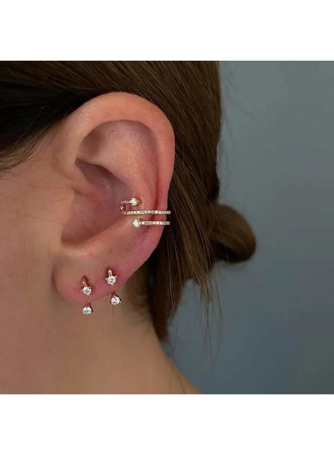 Obidos 14K Gold Plated Illusion Stud Earrings for Women | Triple Huggie Hoop Earrings for One Hole| Trendy Simple Hypoallergenic Fashion Accessories Gold Jewelry Gifts for Womens, Medium, Brass, Cubic - Image 3